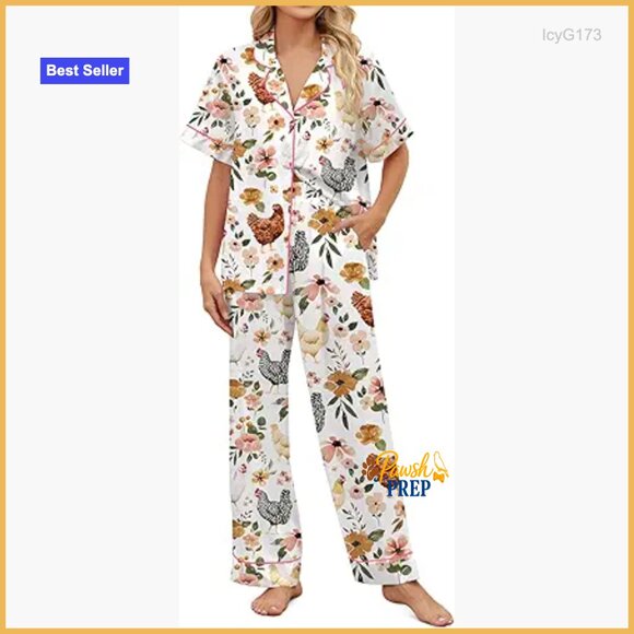 Satin Pajama Set 2 Piece Button Down Sleepwear Long Loungewear XS-XXL